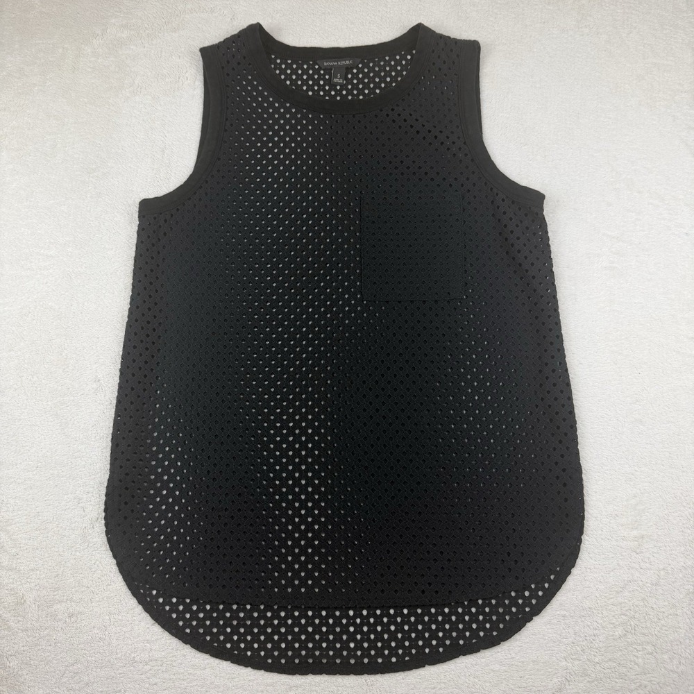 Banana Republic size S Womens Tank Top Eyelet Black Sleeveless Scoop Mesh